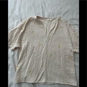 Roolee linen blouse with embroidered flower details